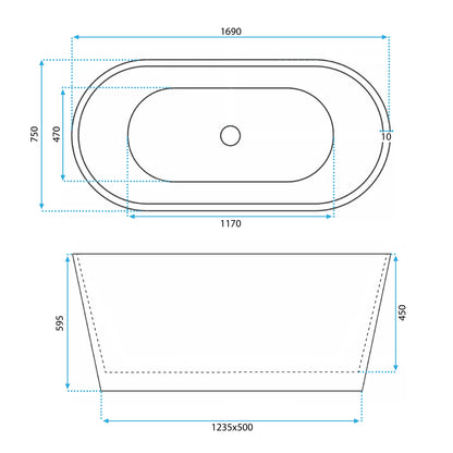 Freistehende Acrylbadewanne Roma 170  6
