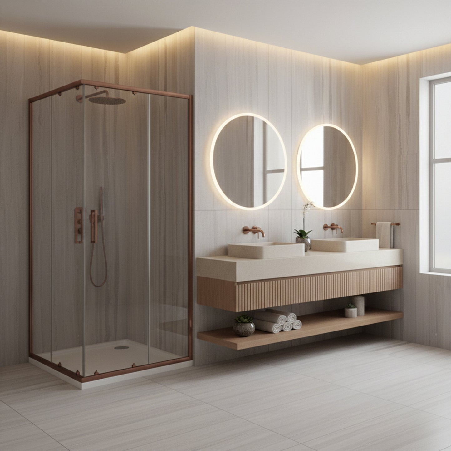 Duschkabine Rea City 90x90 Brush Copper mit Duschwanne Savoy Schwarz 4