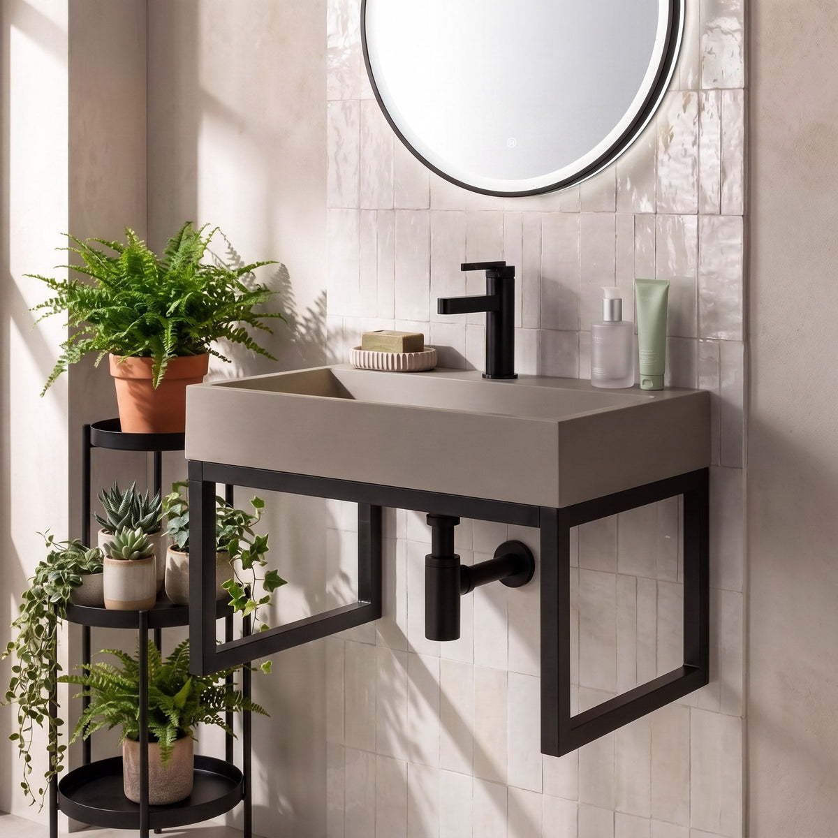 Waschbecken Konglomerat Rea GOYA TAUPE 50CM +Waschtischplatte 3