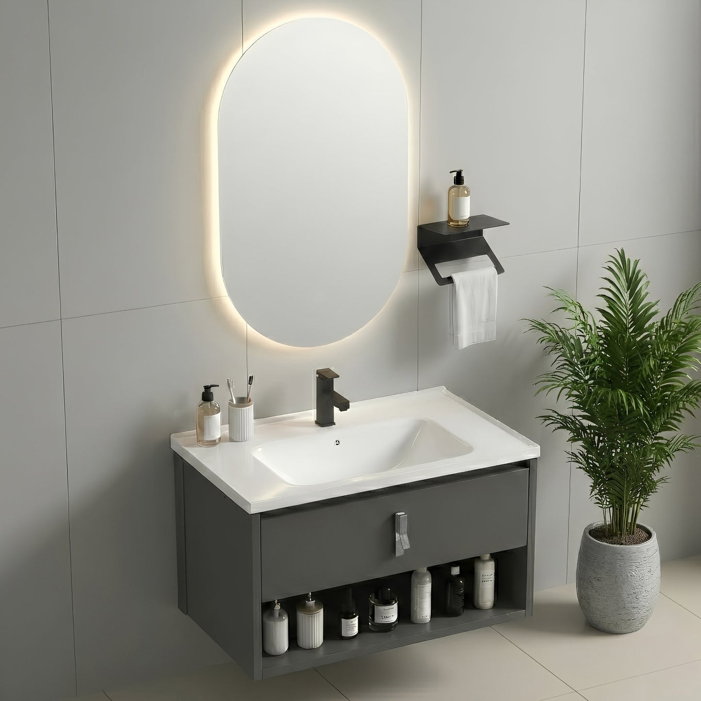 Badezimmermöbel-Set mit Waschbecken Toledo 60cm Grey  3
