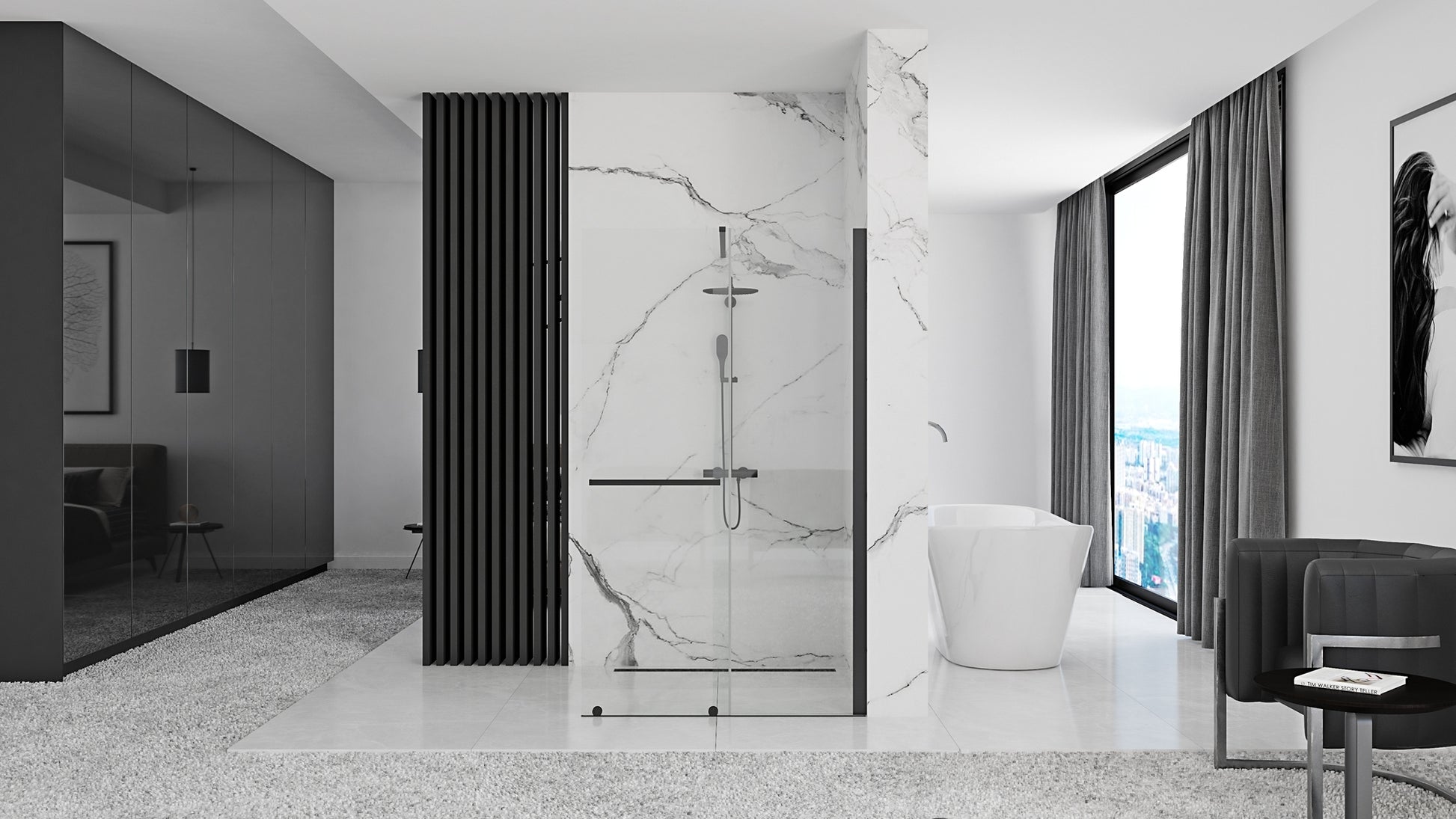 Duschwand Rea Cortis Black 120  4