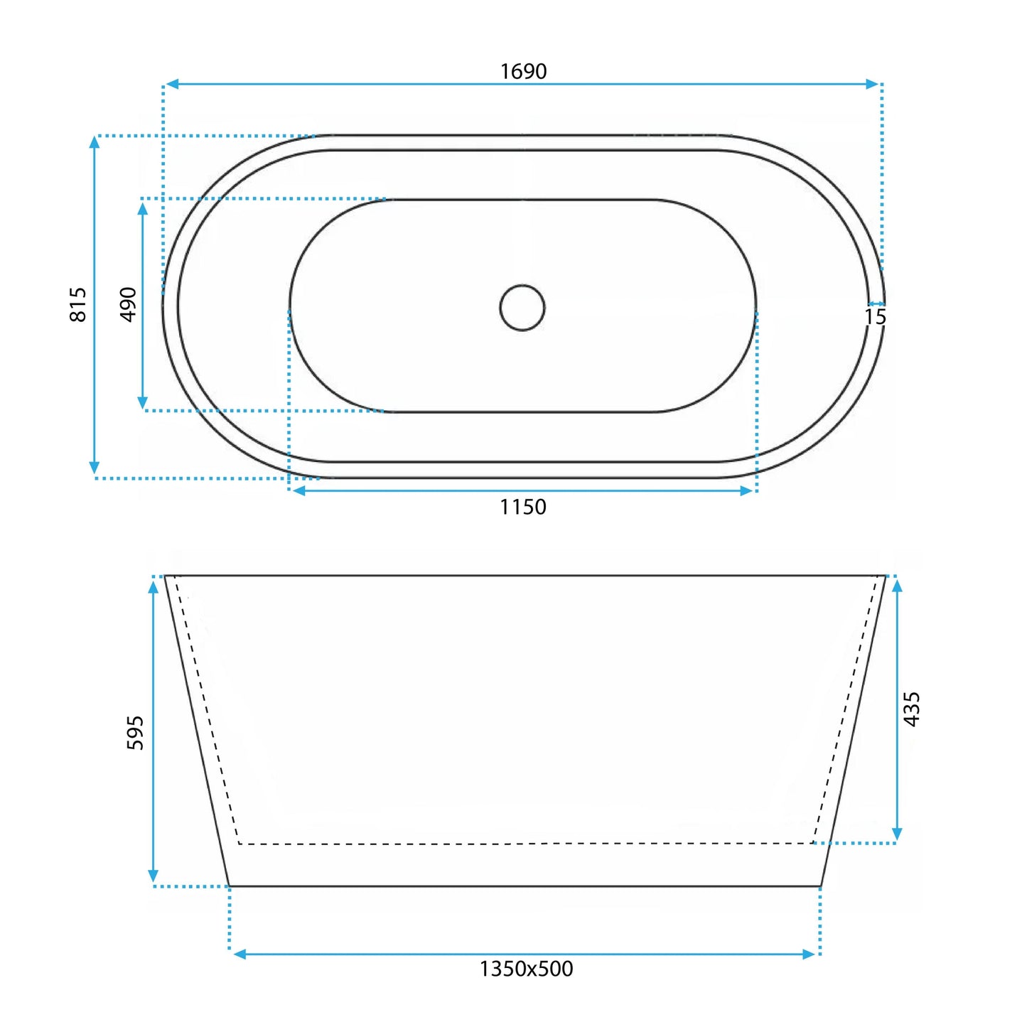 Freistehende Acrylbadewanne Gaja 170  7