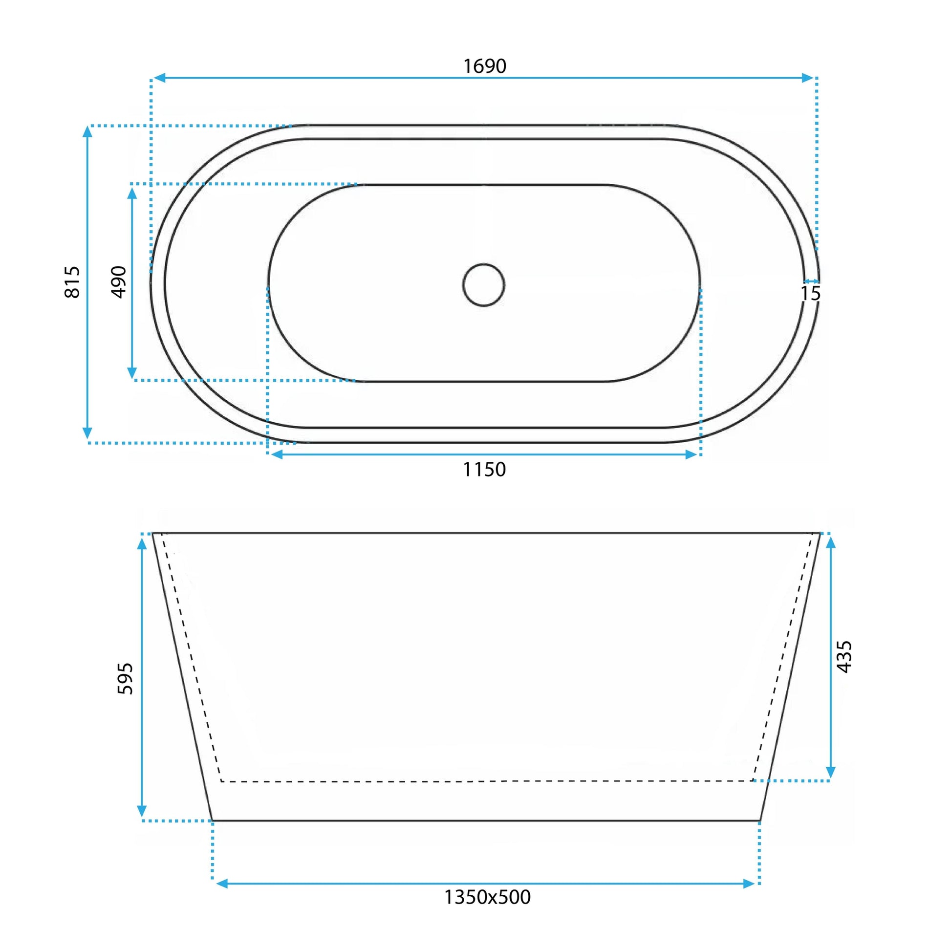 Freistehende Acrylbadewanne Gaja 170  7