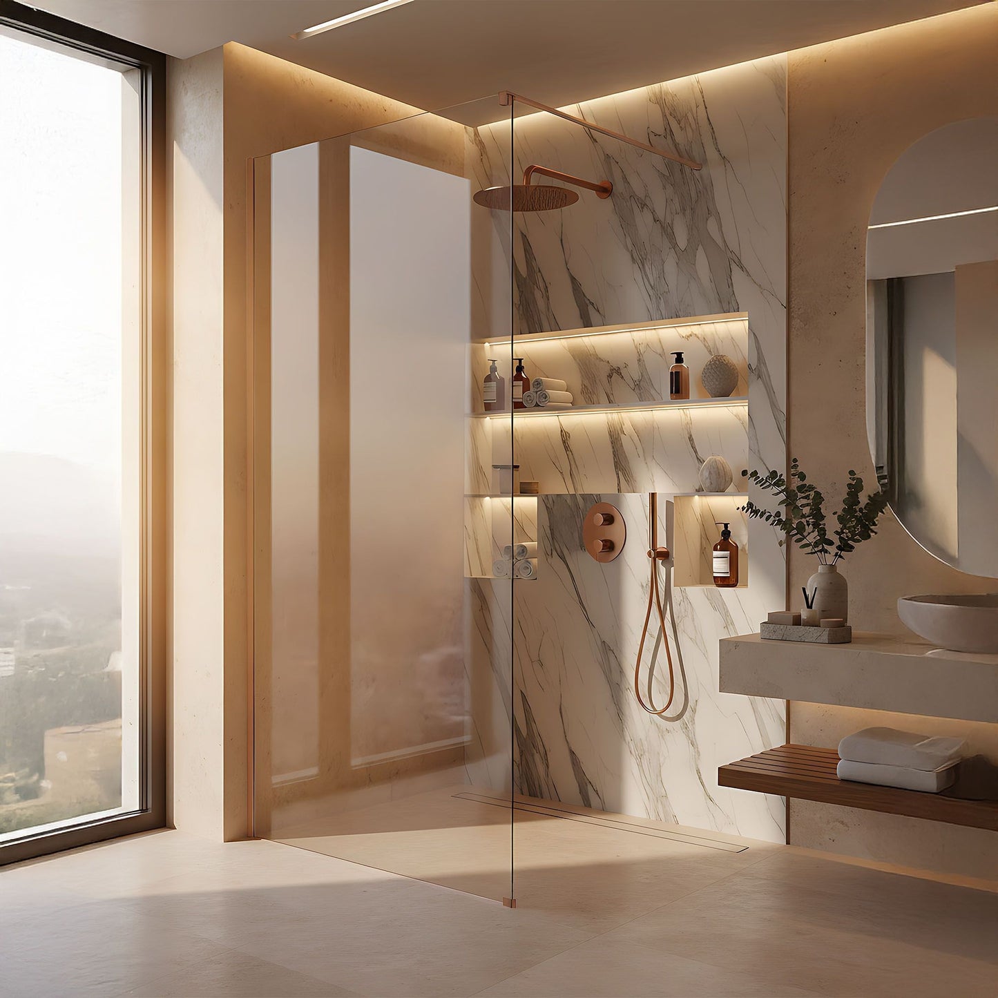 Duschwand Rea Flexi Transparent / Brush Copper 130  3