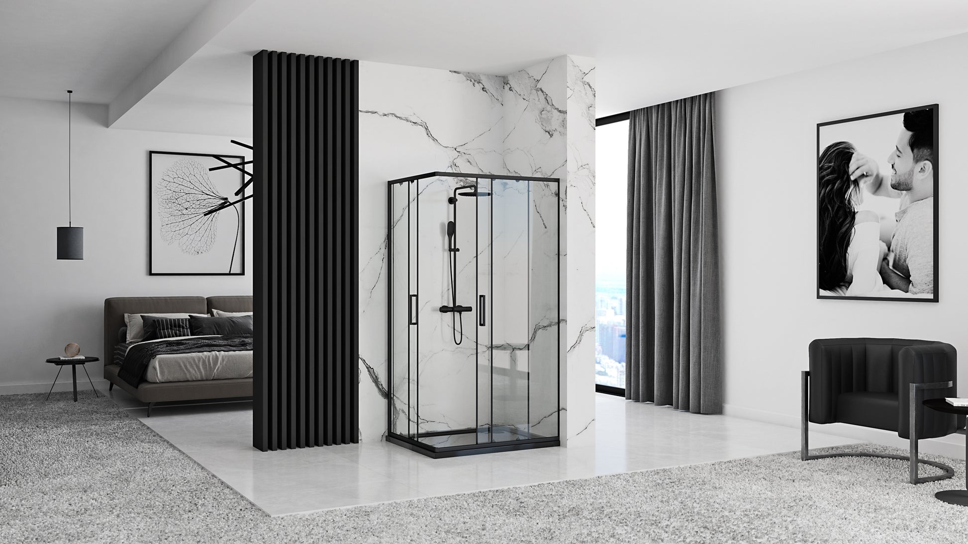 Duschkabine Rea Punto Black 80x100 mit Duschwanne Savoy Schwarz 4