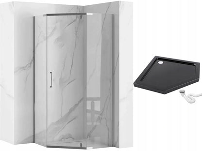 Duschkabine AXIN Chrom 90x90 mit Duschwanne Diamond 7