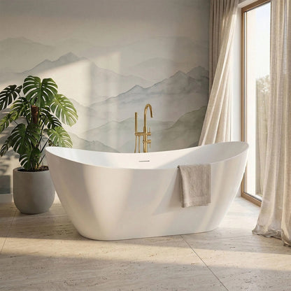 Freistehende Badewanne Rea Ferrano Slim 160 Schwarze Stöpselabdeckung 4