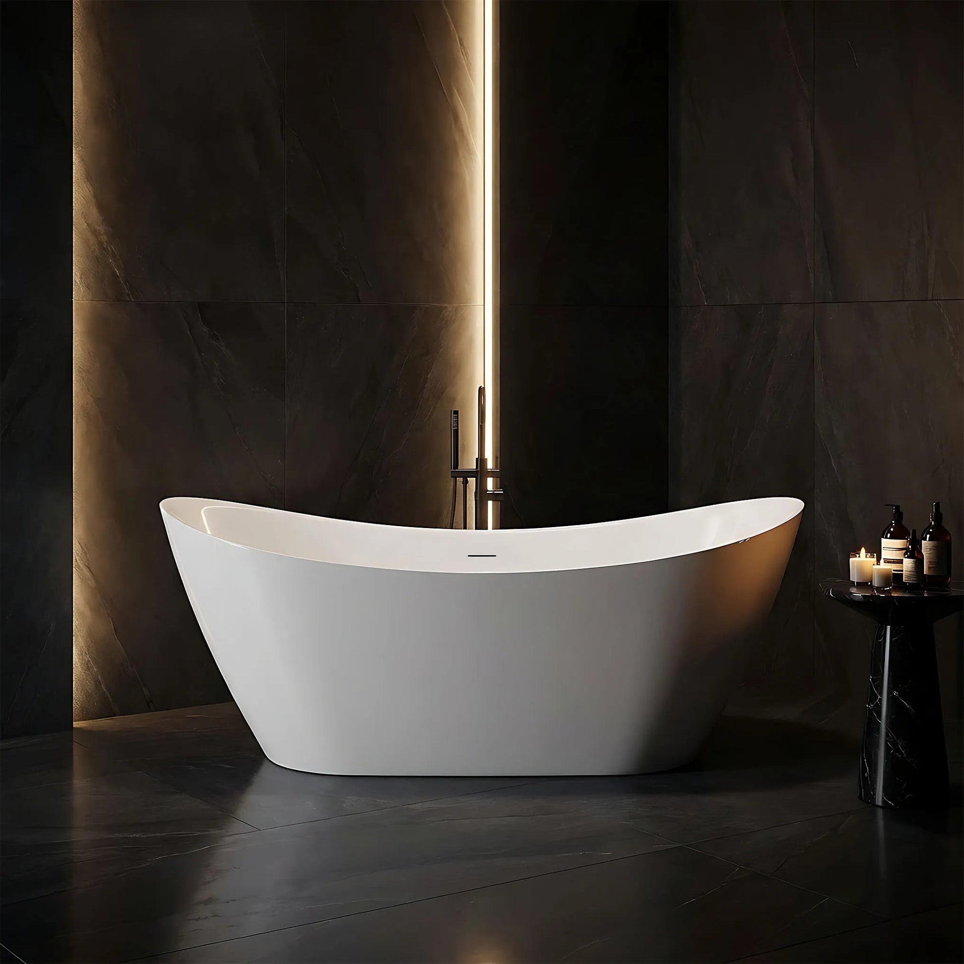 Freistehende Badewanne Rea Ferrano Slim 180 Gebürstete Gold Stöpselabdeckung 4