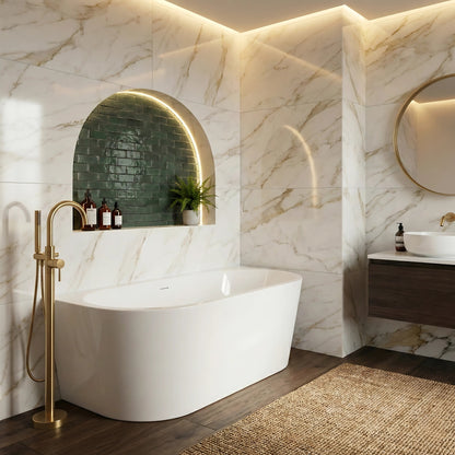 Acryl Wandmontage Badewanne OLIMPIA 150 cm Gebürstete Gold Stöpselabdeckung 4