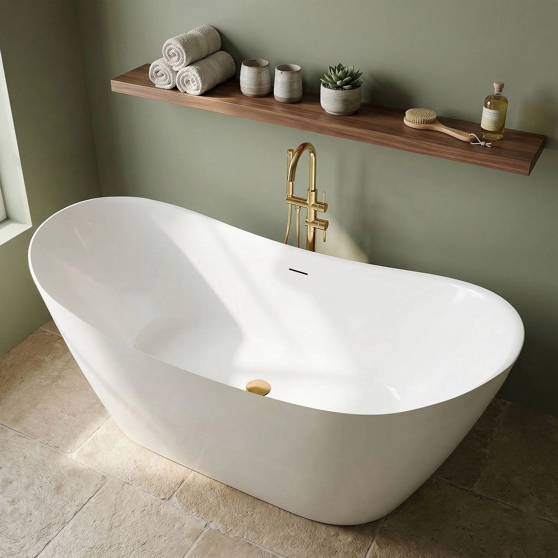 Freistehende Badewanne Rea Ferrano Slim 150 Schwarze Stöpselabdeckung 4