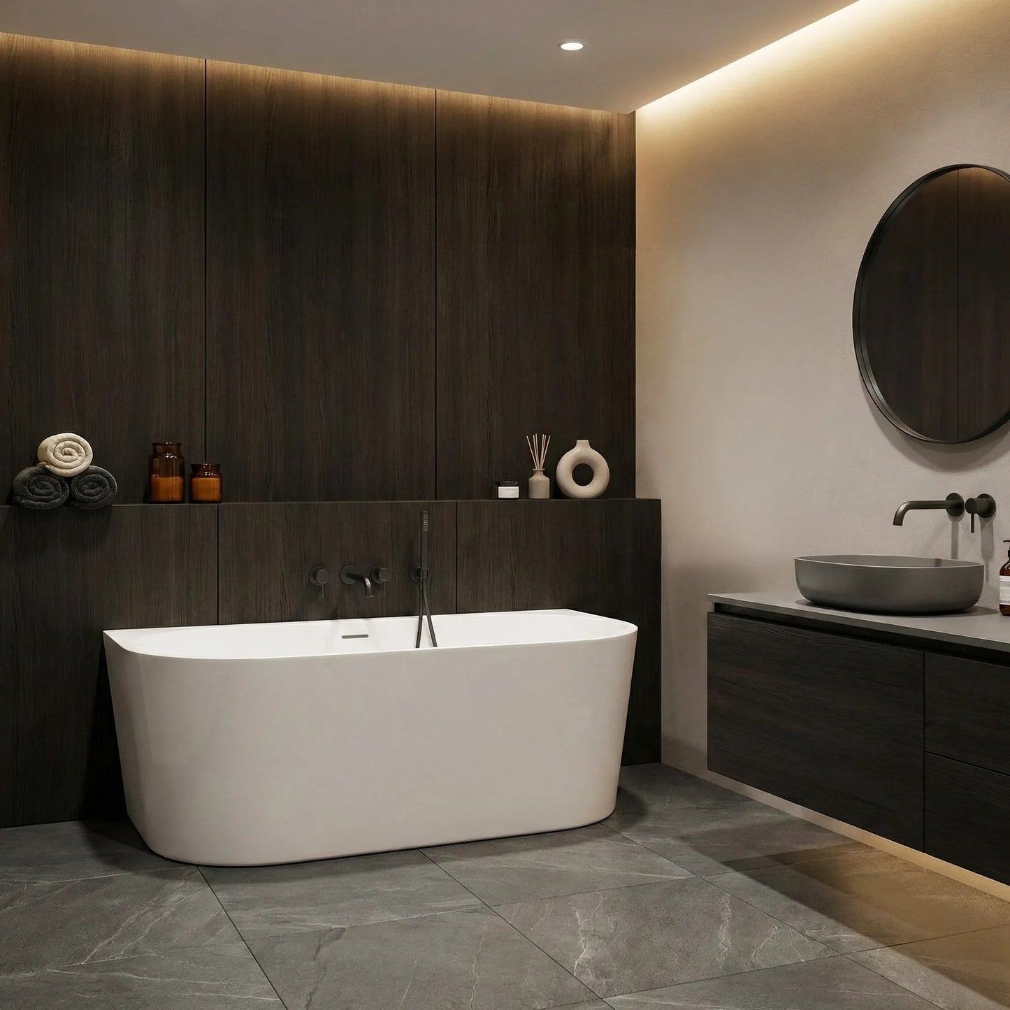 Acryl Wandmontage Badewanne CAPRI SLIM 150cm Schwarze Stöpselabdeckung 4