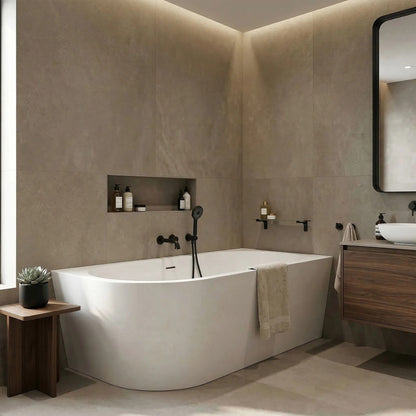 Acryl Eckbadewanne SYDNEY BELLANTO RIGHT 170cm Schwarze Stöpselabdeckung 4