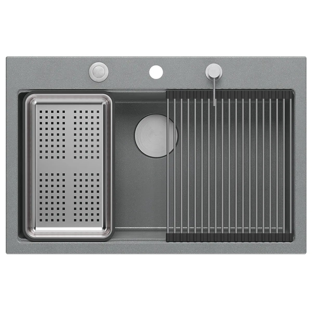 Granitspülbecken MARC 110 WORKSTATION Grey Metallic Stöpsel Gebürsteter Kupfer 4