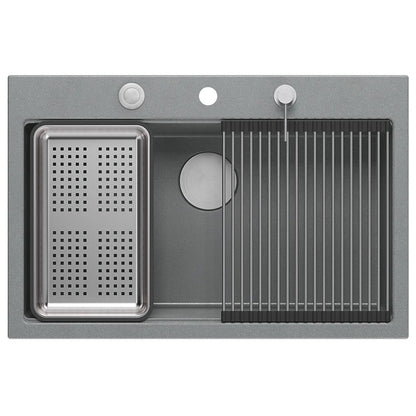 Granitspülbecken MARC 110 WORKSTATION Grey Metallic Stöpsel Gebürsteter Kupfer 4