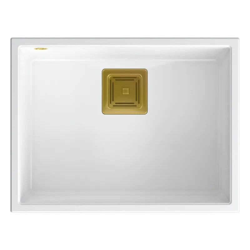 Granitspülbecken DAVID 50 White Stöpsel Gebürsteter Nickel 4