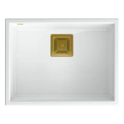 Granitspülbecken DAVID 50 White Stöpsel Gebürsteter Nickel 4