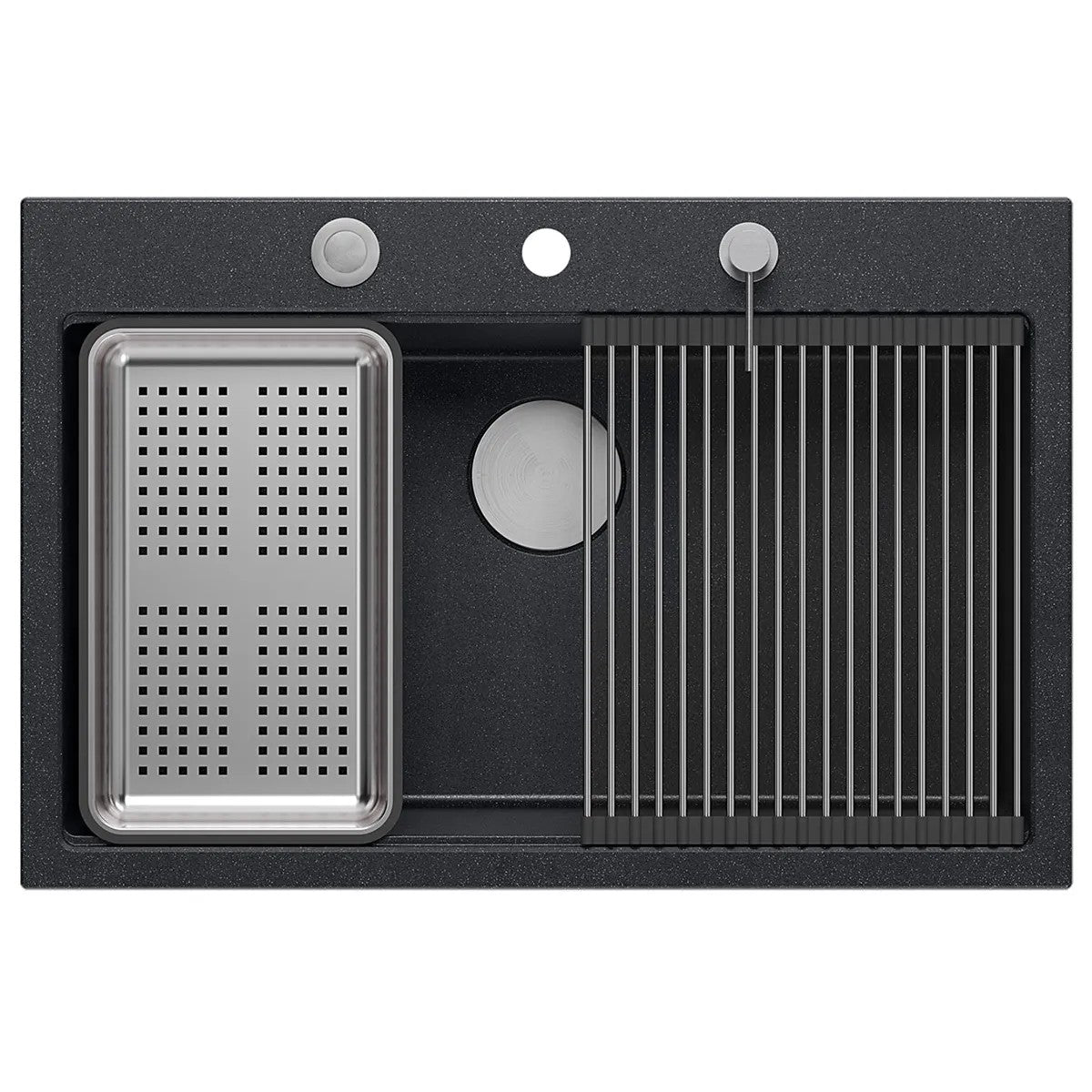 Granitspülbecken MARC 110 WORKSTATION Black Metallic Stöpsel Gebürsteter Kupfer 4