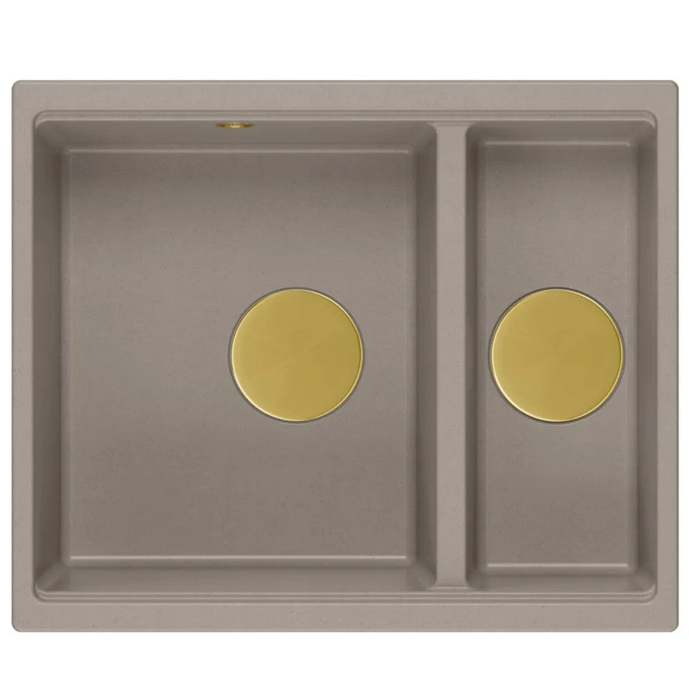 Granitspülbecken Logan 150 Beige Stöpsel Gebürsteter Nickel 4