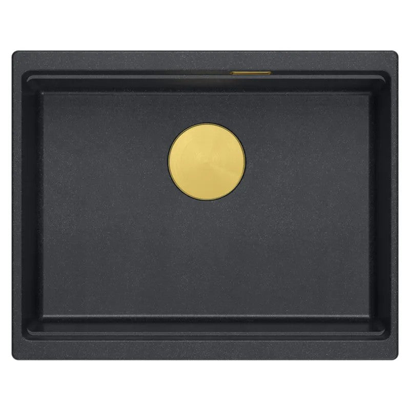 Granitspülbecken Logan 100 Black Metallic Stöpsel Gebürsteter Kupfer 4