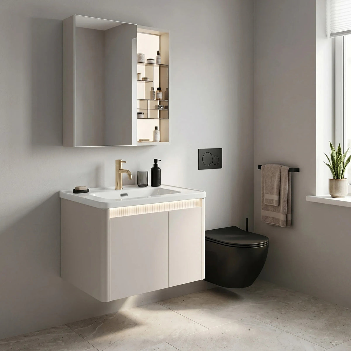 Badezimmermöbel-Set Mit Waschbecken DE07-60 Beige 60CM 4