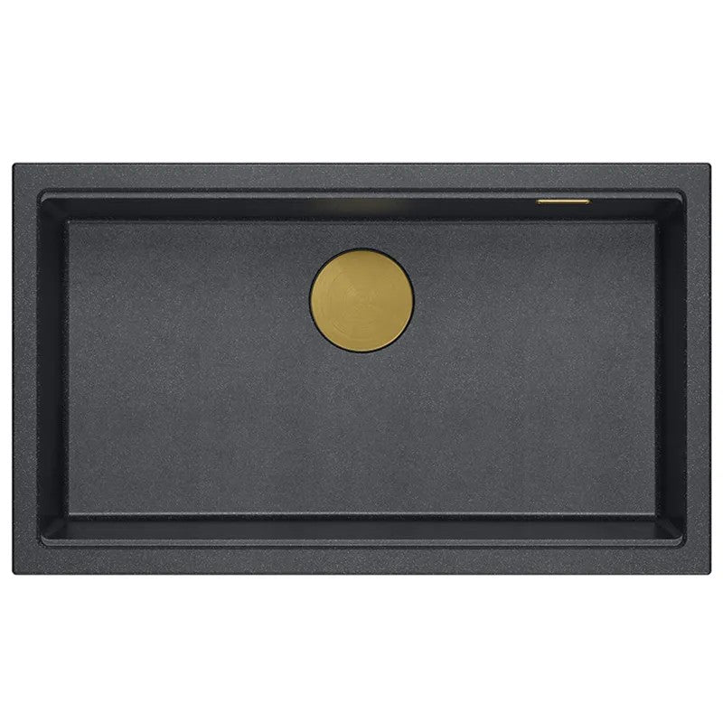 Granitspülbecken Logan 110 Black Metallic Stöpsel Gebürsteter Nickel 4