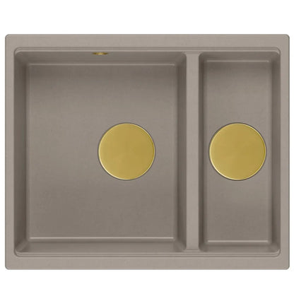 Granitspülbecken Logan 150 Beige Stöpsel Gold 4