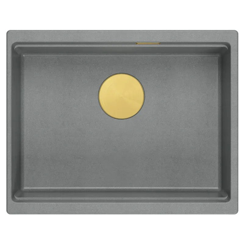 Granitspülbecken Logan 100 Grey Metallic Stöpsel Gold 4