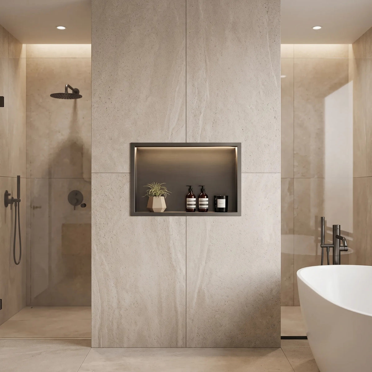 WANDEINBAU-BADEZIMMERREGAL LED 30x45 Titan 4