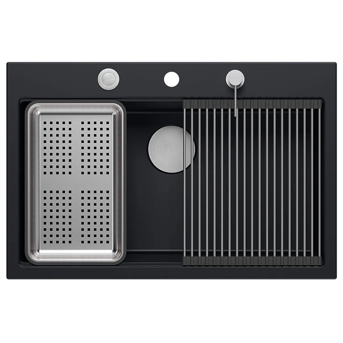 Granitspülbecken MARC 110 WORKSTATION Black Stöpsel Gold 4