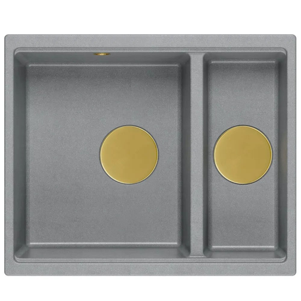 Granitspülbecken Logan 150 Grey Metallic Stöpsel Gebürsteter Nickel 4