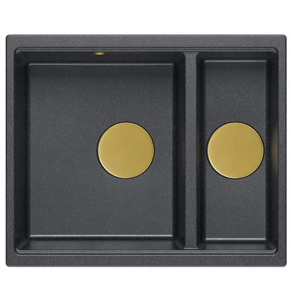 Granitspülbecken Logan 150 Black Metallic Stöpsel Gebürsteter Kupfer 4