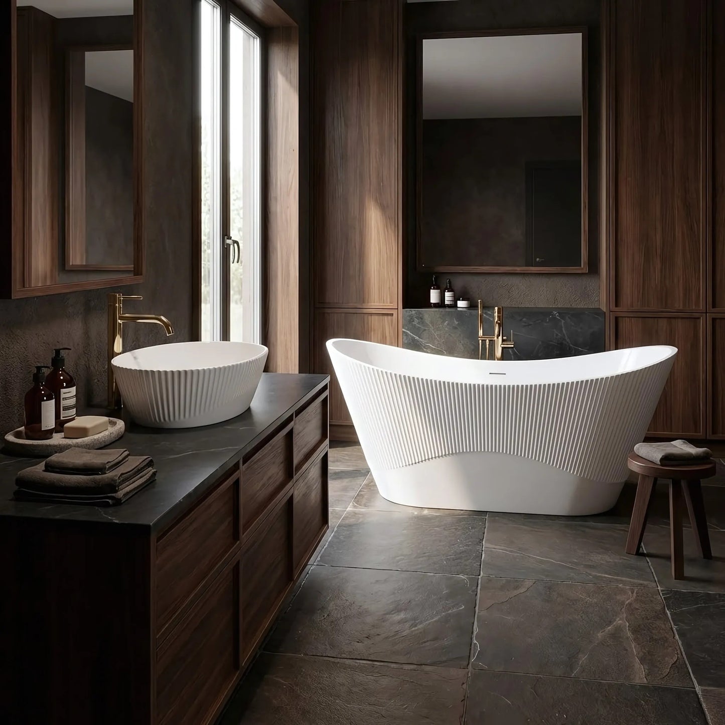 Freistehende Acrylbadewanne ATENA 170 Gebürstete Gold Stöpselabdeckung 4