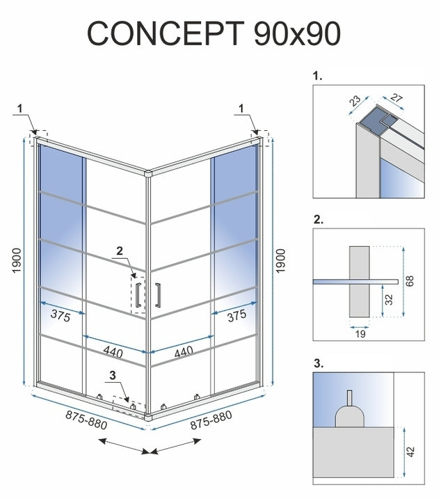 Duschkabine Rea Concept Black 90x90 mit Duschwanne Savoy 5