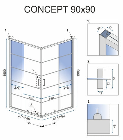 Duschkabine Rea Concept Black 90x90 mit Duschwanne Savoy 5