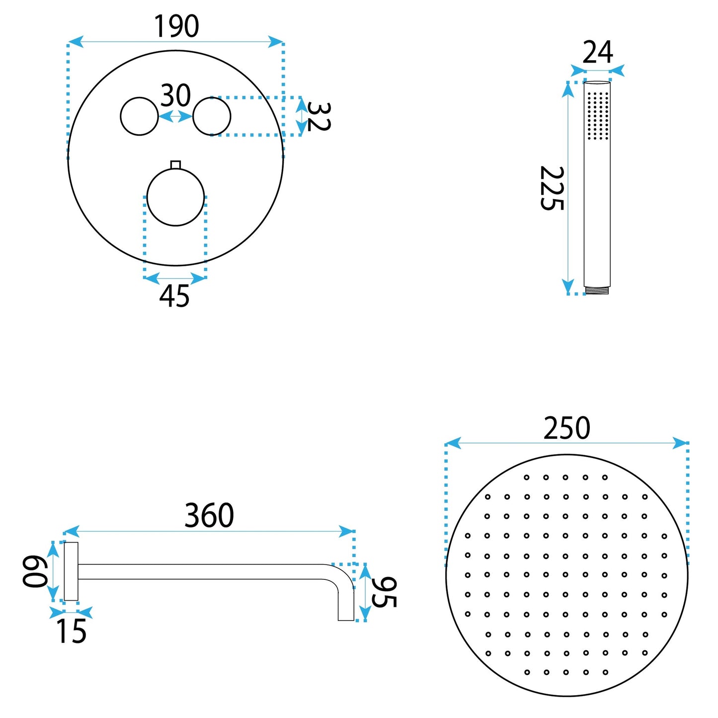 Unterputz Duschset Rea Lungo Diamond Gold+ Box  6