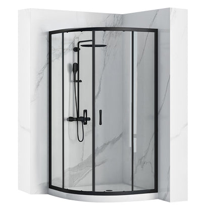 Duschkabine REA Look Black 90x90 + Duschtasse Look White  1
