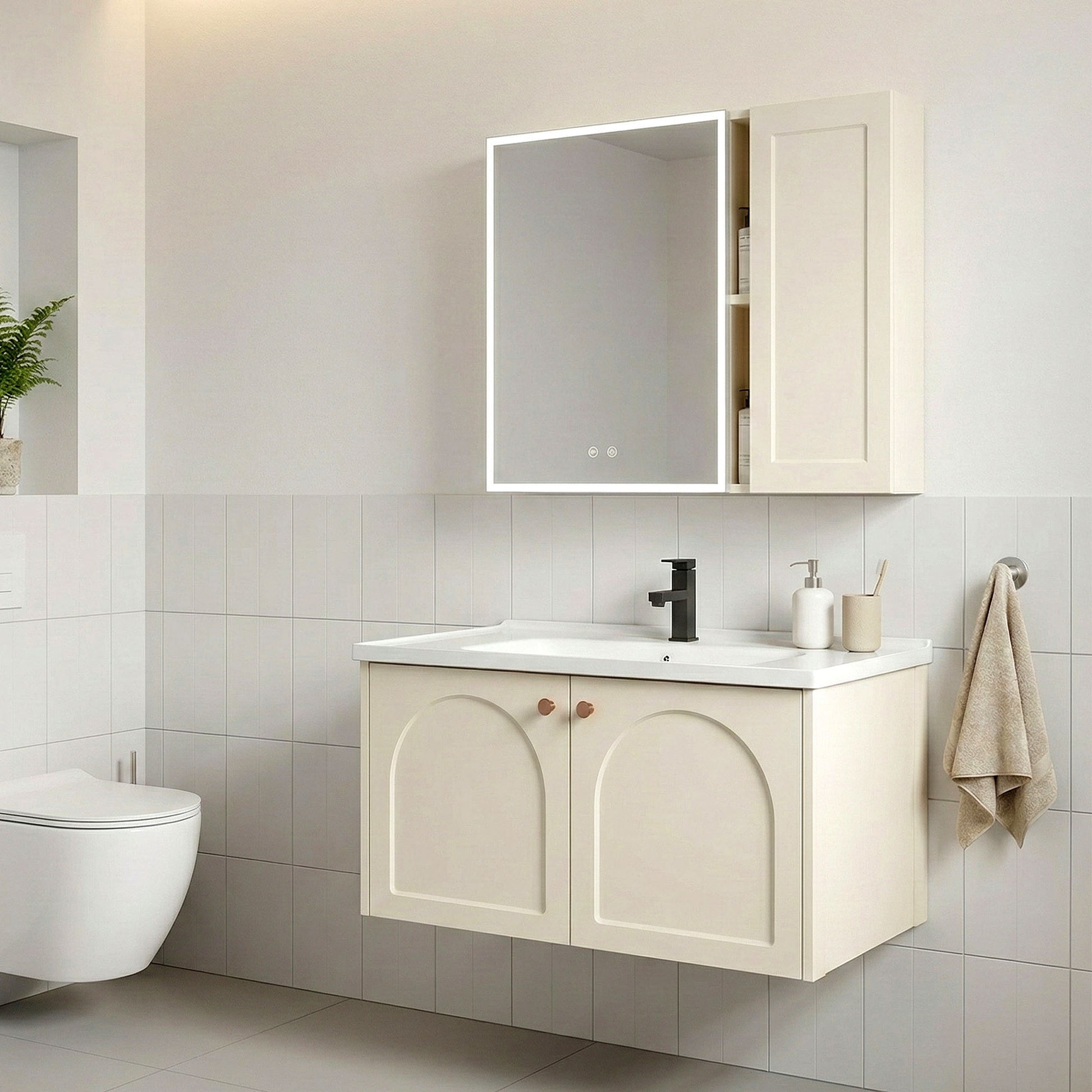 Badezimmermöbel-Set mit Waschbecken Denver 80cm Creme  3