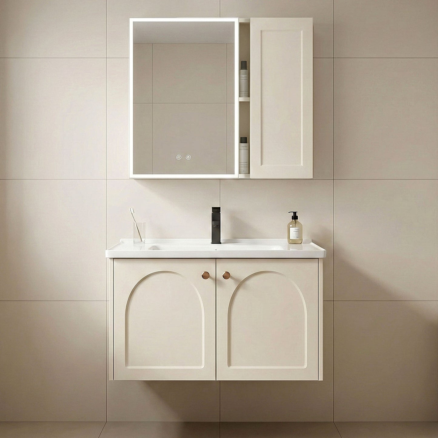 Badezimmermöbel-Set mit Waschbecken Denver 60cm Creme  1
