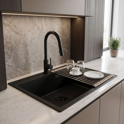 Stahlspüle Mit 3-teiligem Zubehörset REA Leo 50 Black Beige Accessoires 6
