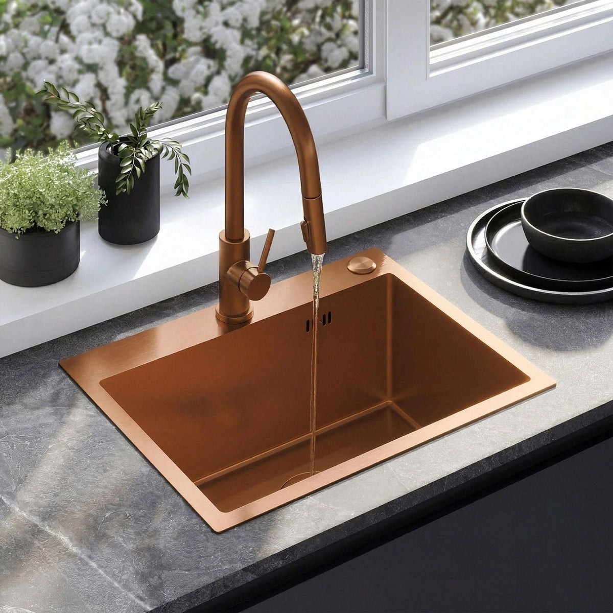 Stahlspüle Mit 3-teiligem Zubehörset REA Liam Brush Copper Graue Accessoires 3