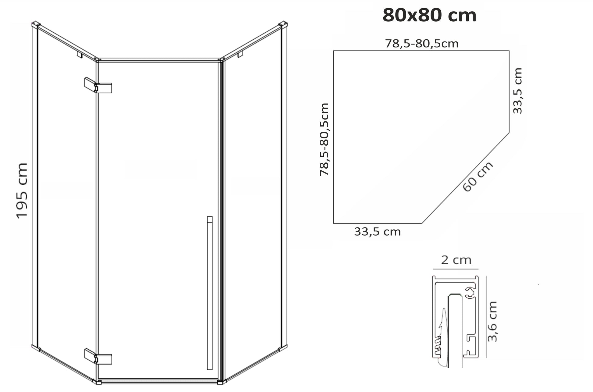 Duschkabine DIAMOND BLACK MAT 80x80 ohne Duschwanne 14