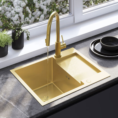 Edelstahlspüle Paul BRUSH GOLD mit Küchenarmatur 1