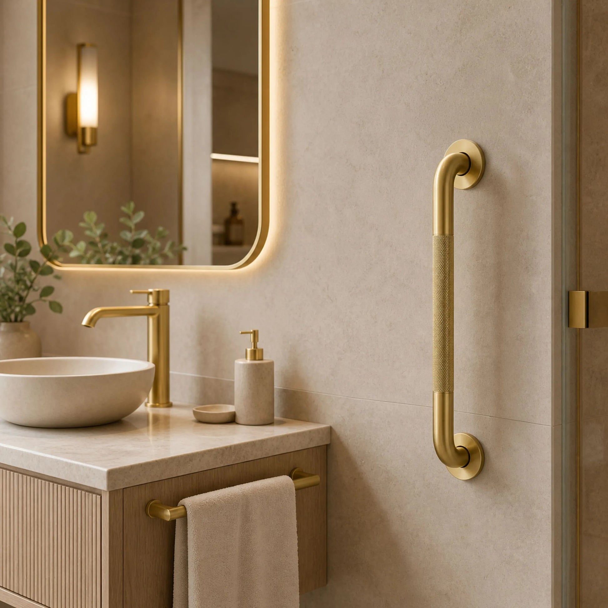 Gerader Haltegriff fürs Badezimmer Brush Gold  5