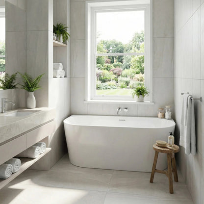 Acryl Wandmontage Badewanne CAPRI SLIM 150cm Gebürstete Gold Stöpselabdeckung 5
