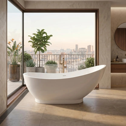 Freistehende Badewanne Rea Sorento 180 Schwarze Stöpselabdeckung 5