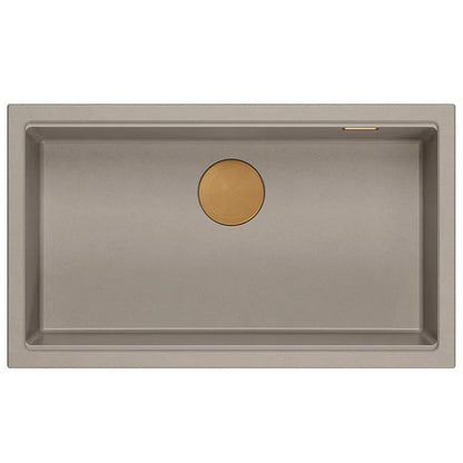 Granitspülbecken Logan 110 Beige Stöpsel Gebürsteter Nickel 5