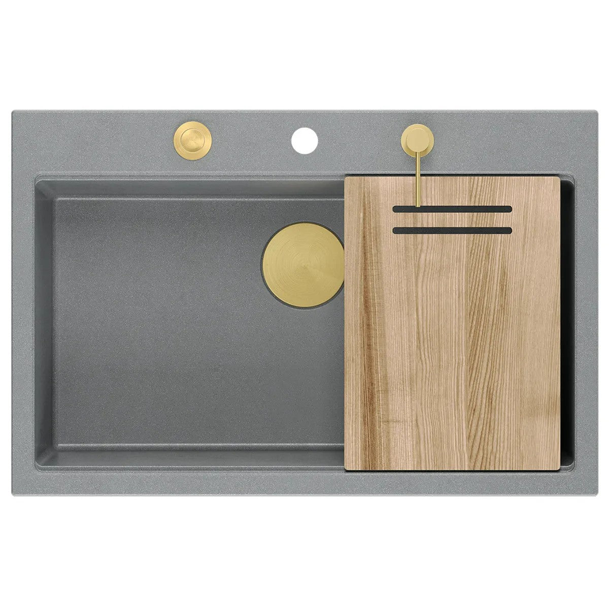 Granitspülbecken MARC 110 WORKSTATION Grey Metallic Stöpsel Gebürsteter Kupfer 5