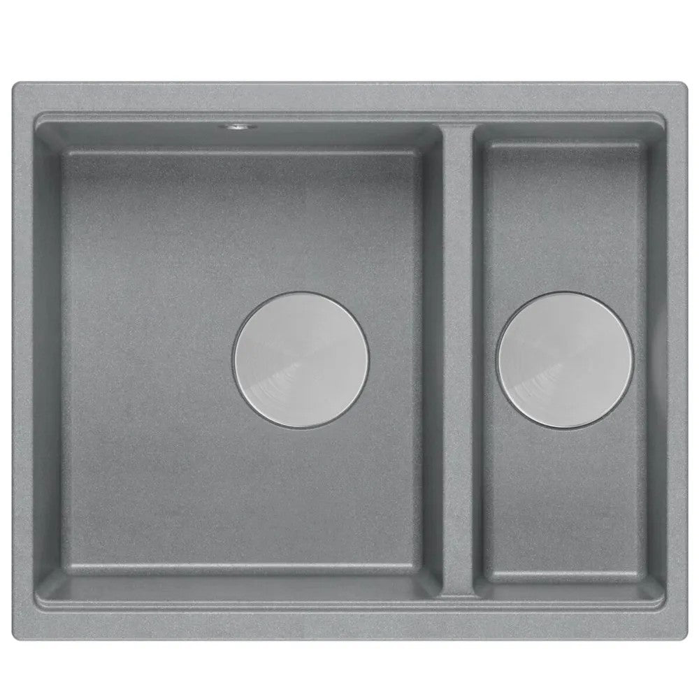 Granitspülbecken Logan 150 Grey Metallic Stöpsel Gebürsteter Nickel 5
