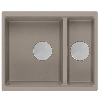 Granitspülbecken Logan 150 Beige Stöpsel Gebürsteter Kupfer 5
