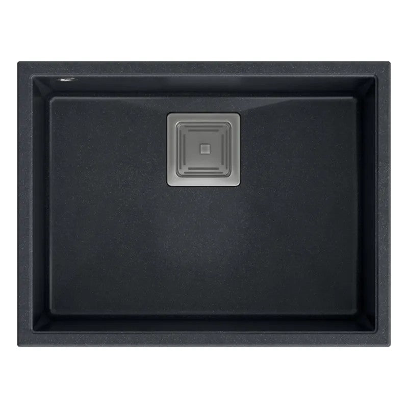 Granitspülbecken DAVID 50 Black Metallic Stöpsel Gebürsteter Kupfer 5